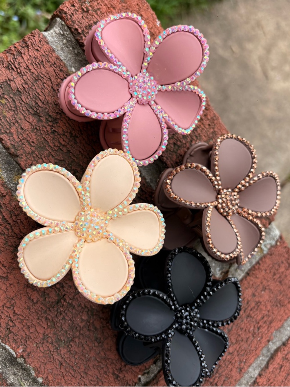 Rhinestone Flower Hair Claw Clip - Handmade